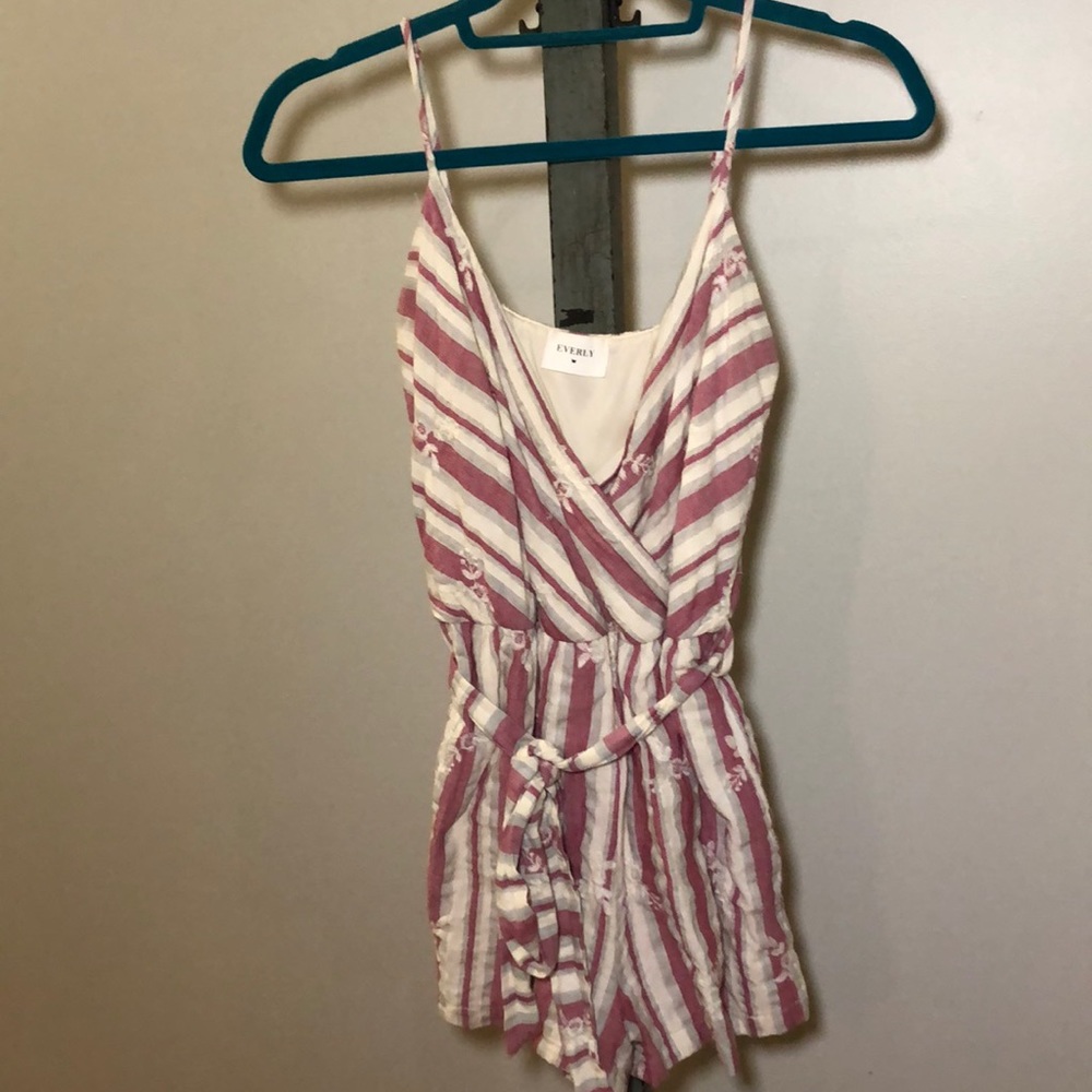 Red white and gray striped romper